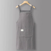 Cotton Striped Grid Kitchen Apron with Pocket_CWMM10095