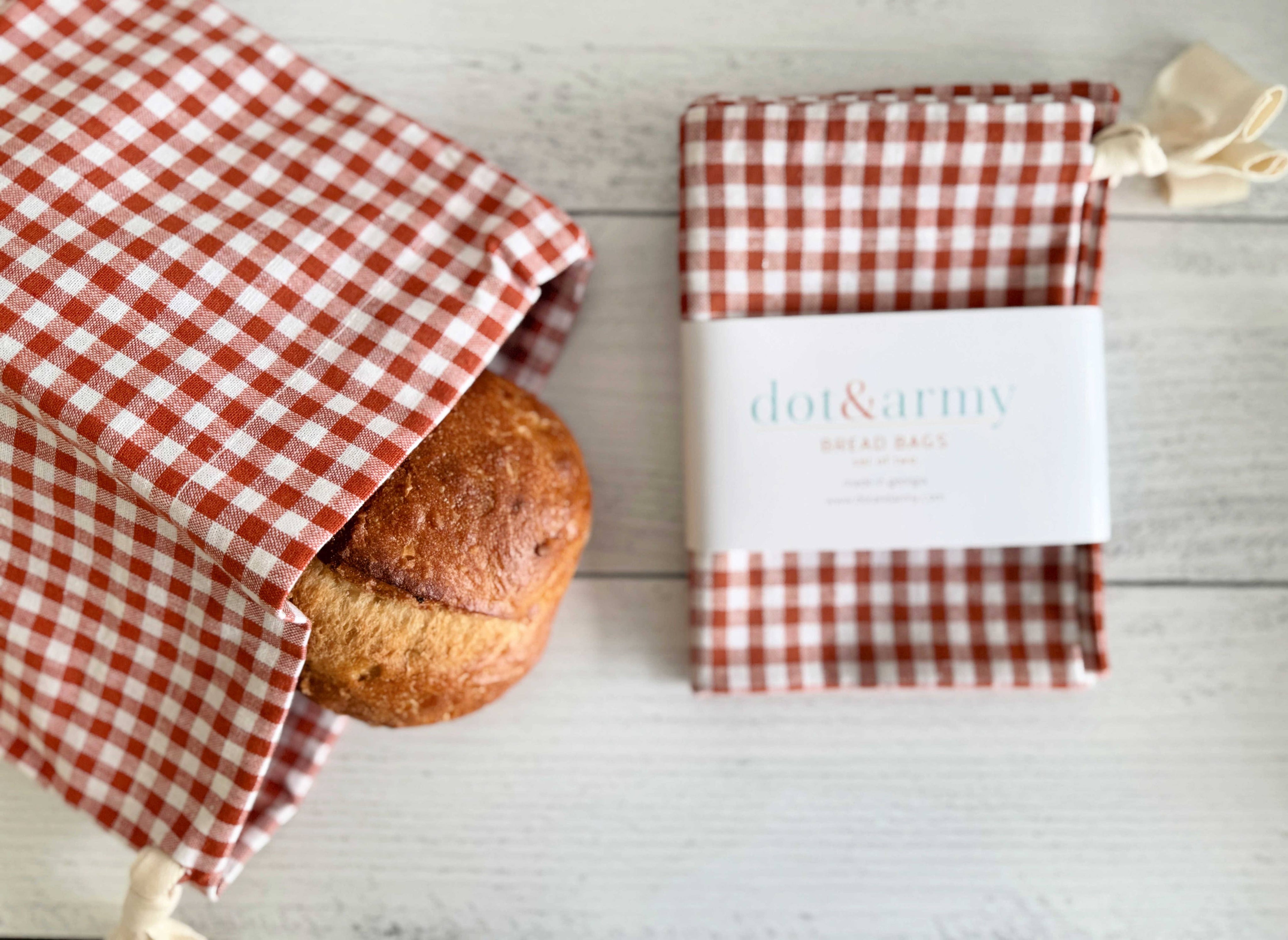 Papaya Check Linen Bread Bags, set of two