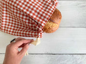 Papaya Check Linen Bread Bags, set of two
