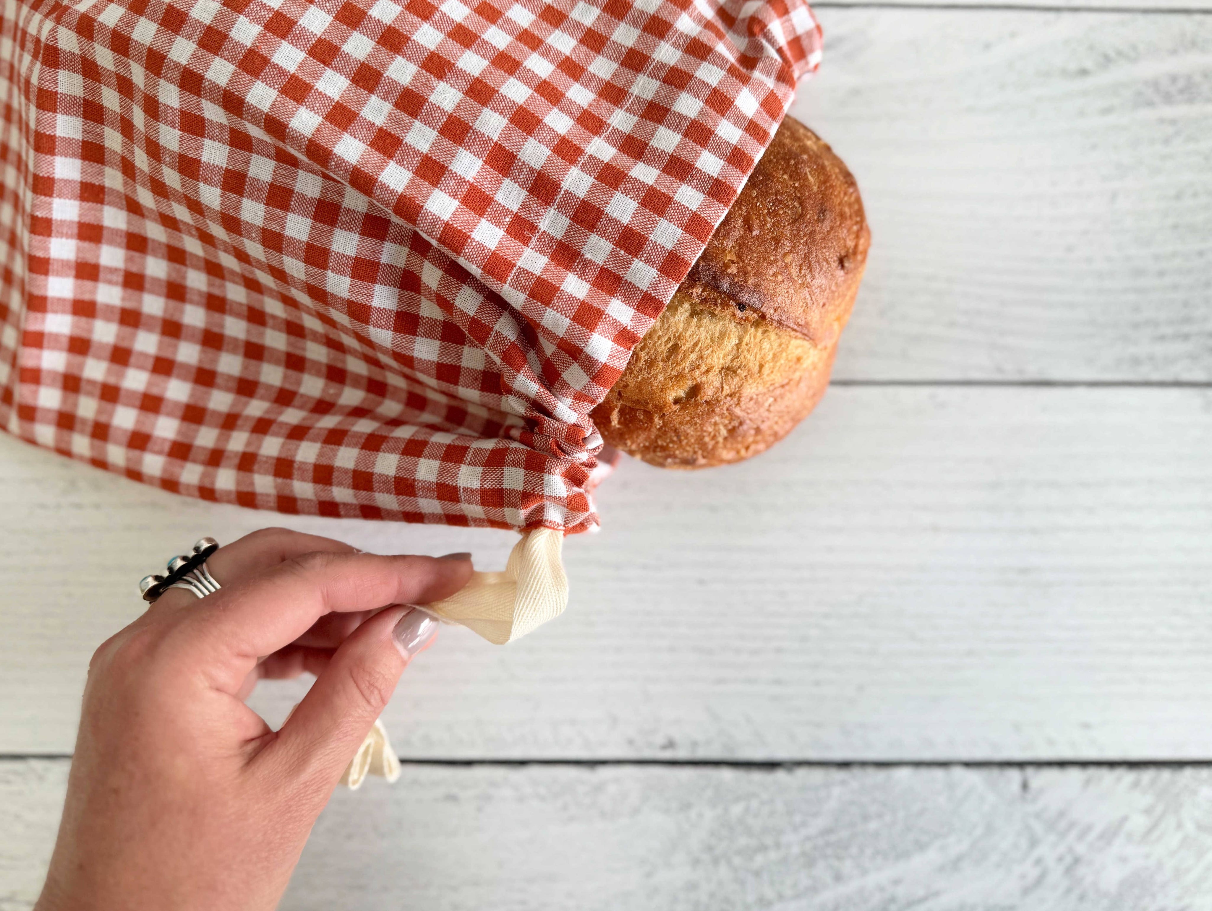 Papaya Check Linen Bread Bags, set of two