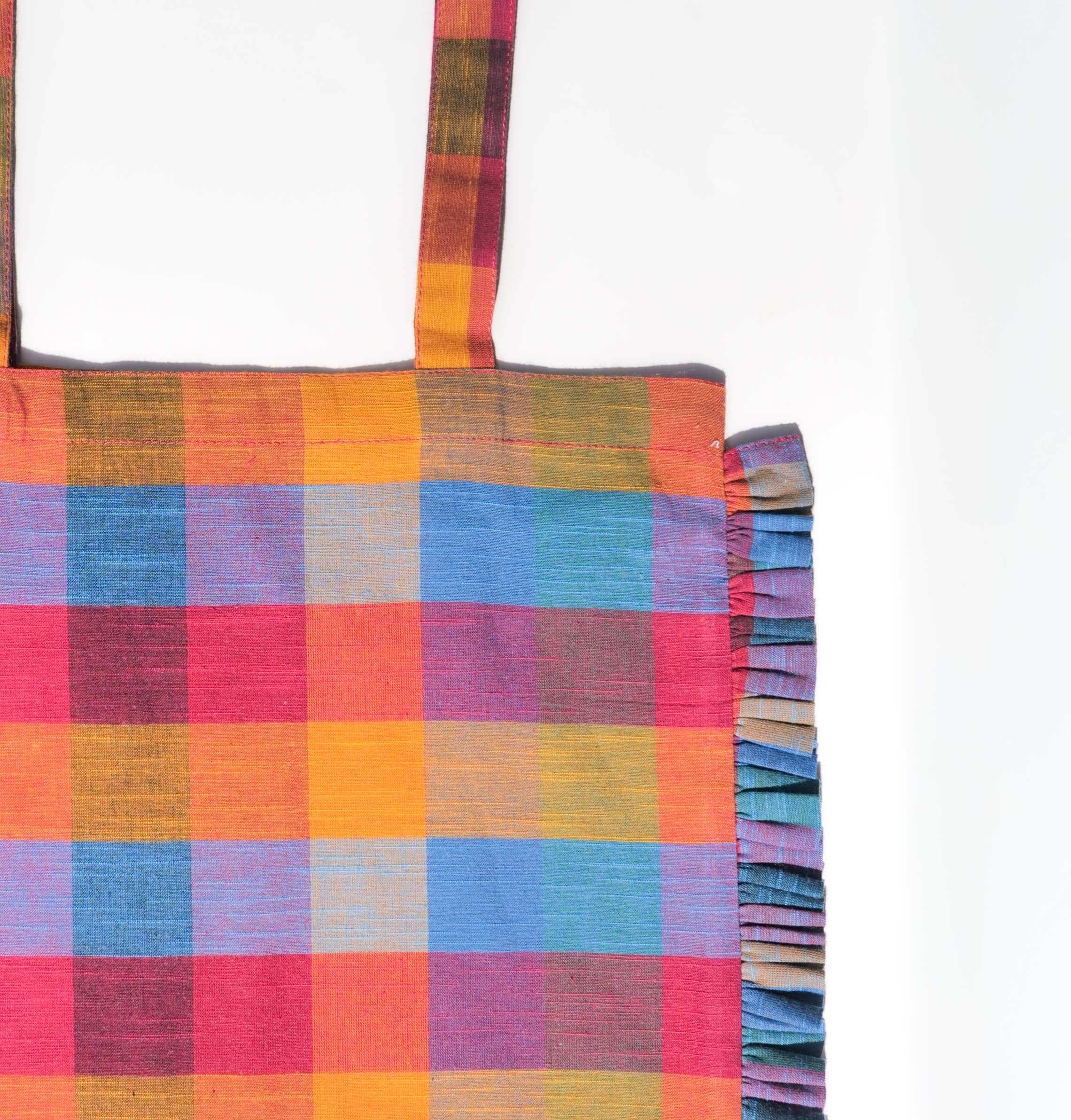 Madras Check Ruffle Tote Bag