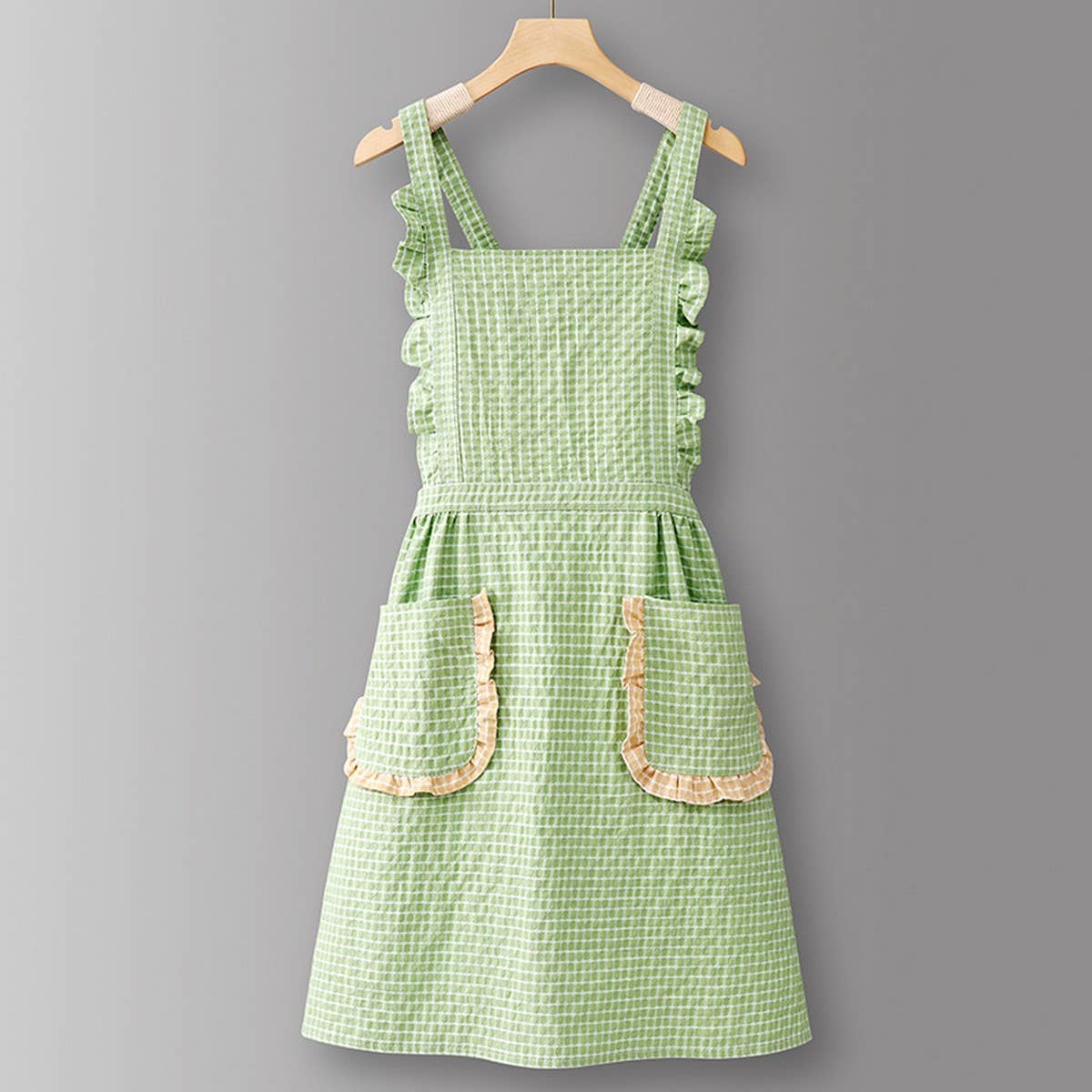 Cotton Striped Grid Kitchen Apron with Pocket_CWMM10095