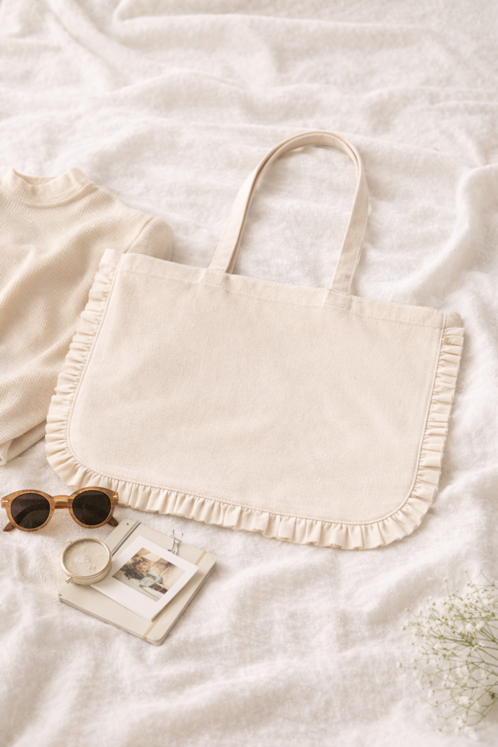 Canvas Ruffle Tote Bag: Natural