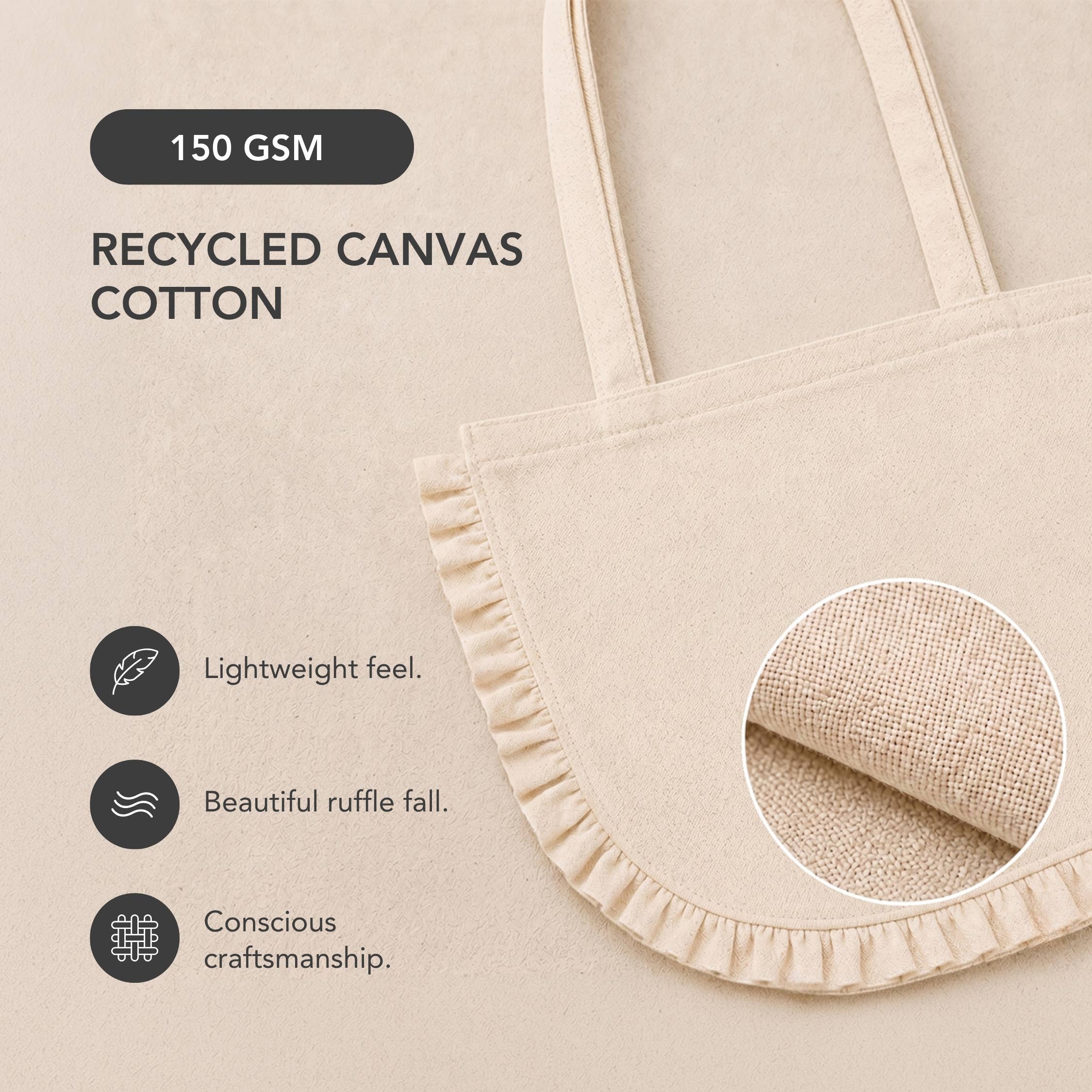 Canvas Ruffle Tote Bag: Natural