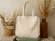 Canvas Ruffle Tote Bag: Natural