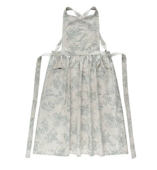 Linen Floral Apron- Light Grey