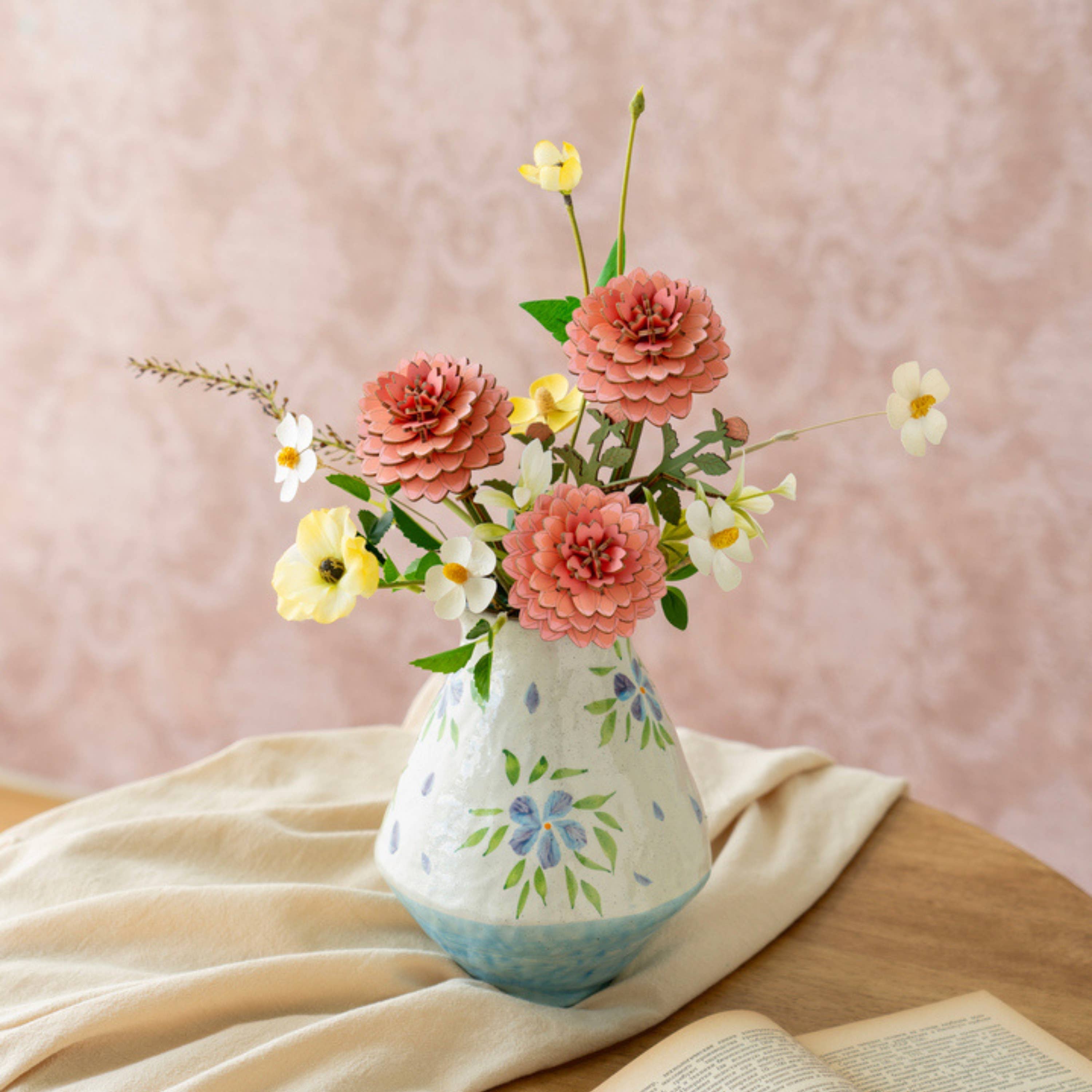 3D Wooden Flower Puzzle: Pink Dahlia