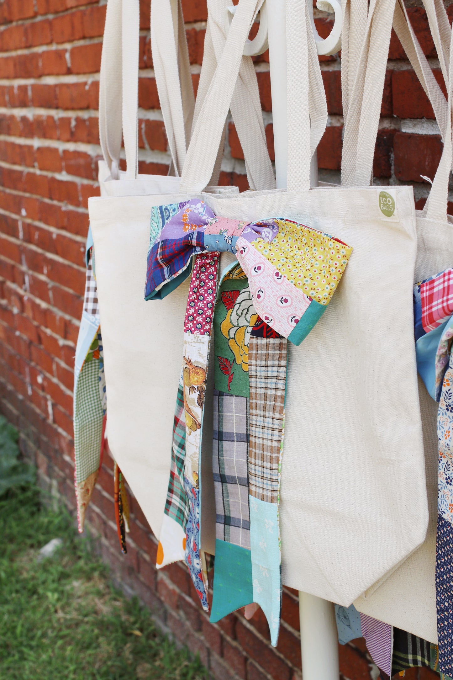 Custom Recycled Cotton Reusable Shopping Tote Bag with Removable Bow