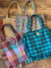 Yellow/Rust Check Ruffle Tote Bag