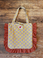 Yellow/Rust Check Ruffle Tote Bag