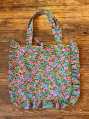 Vintage Floral Ruffle Tote Bag