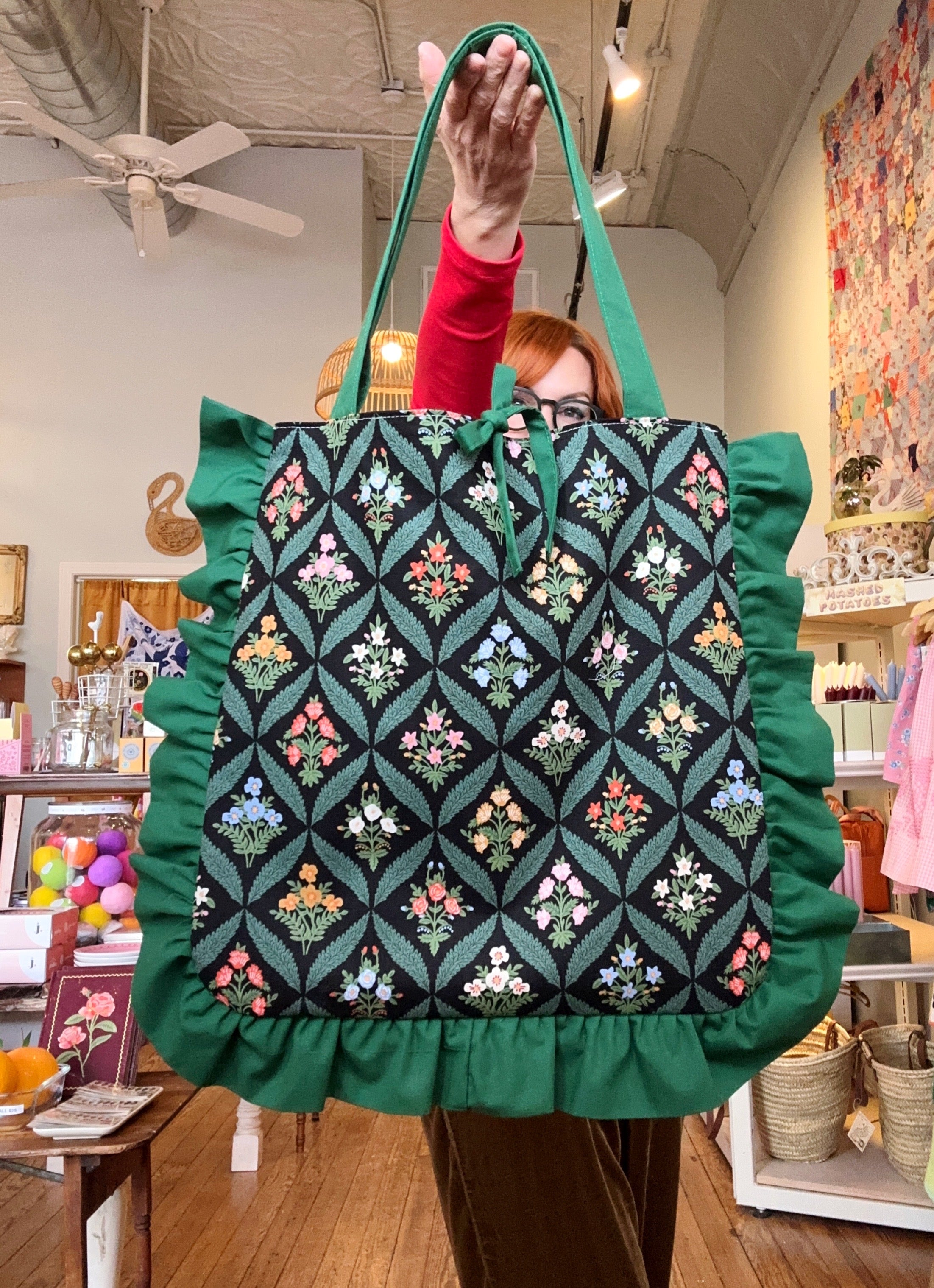 Black Diamond Rifle Paper Co. Floral Print Ruffle Tote Bag