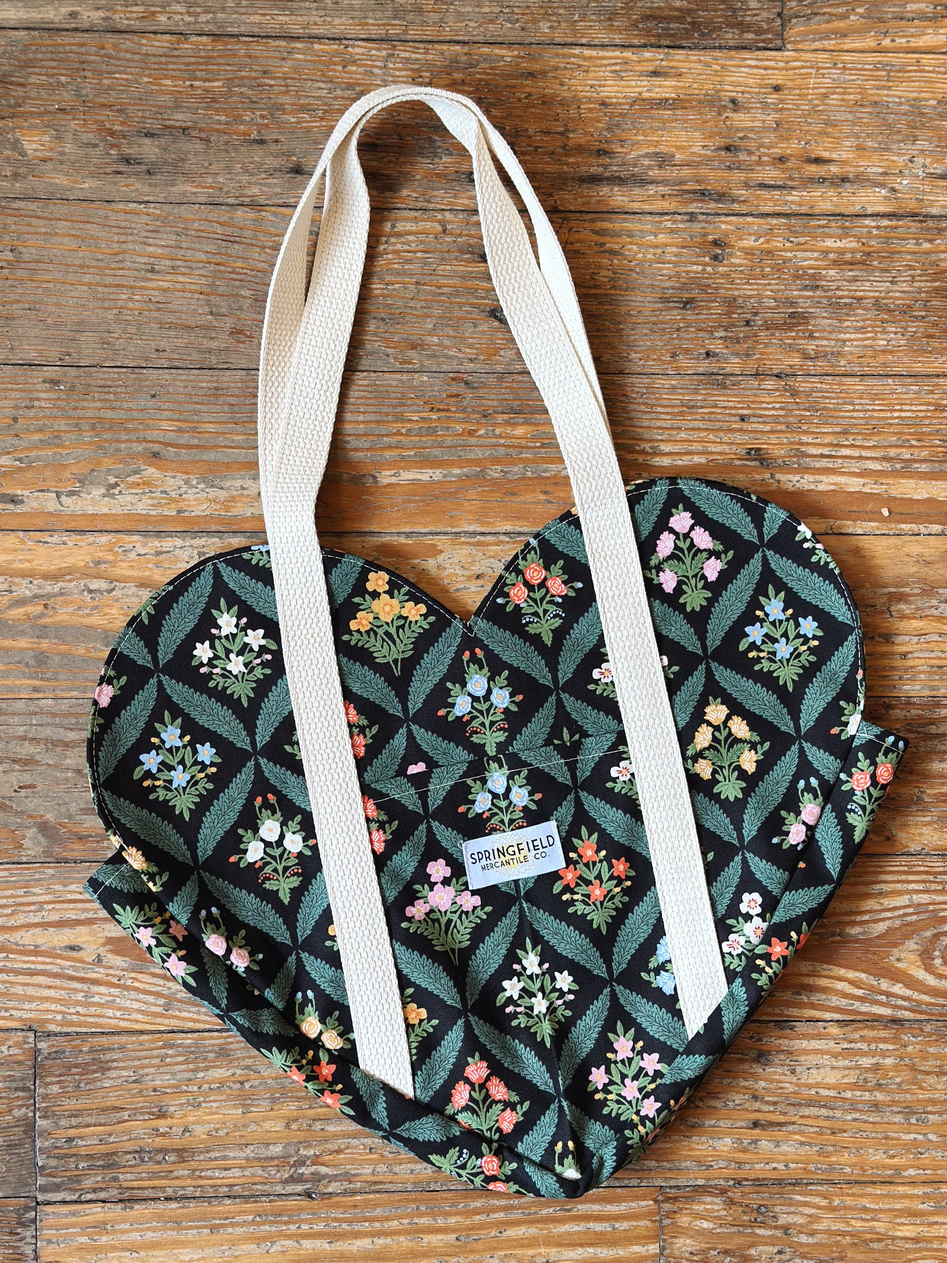 ** CUSTOM ORDER FOR Kendra Nash** Springfield Mercantile Co. Black and Green Diamond Heart Tote Bag