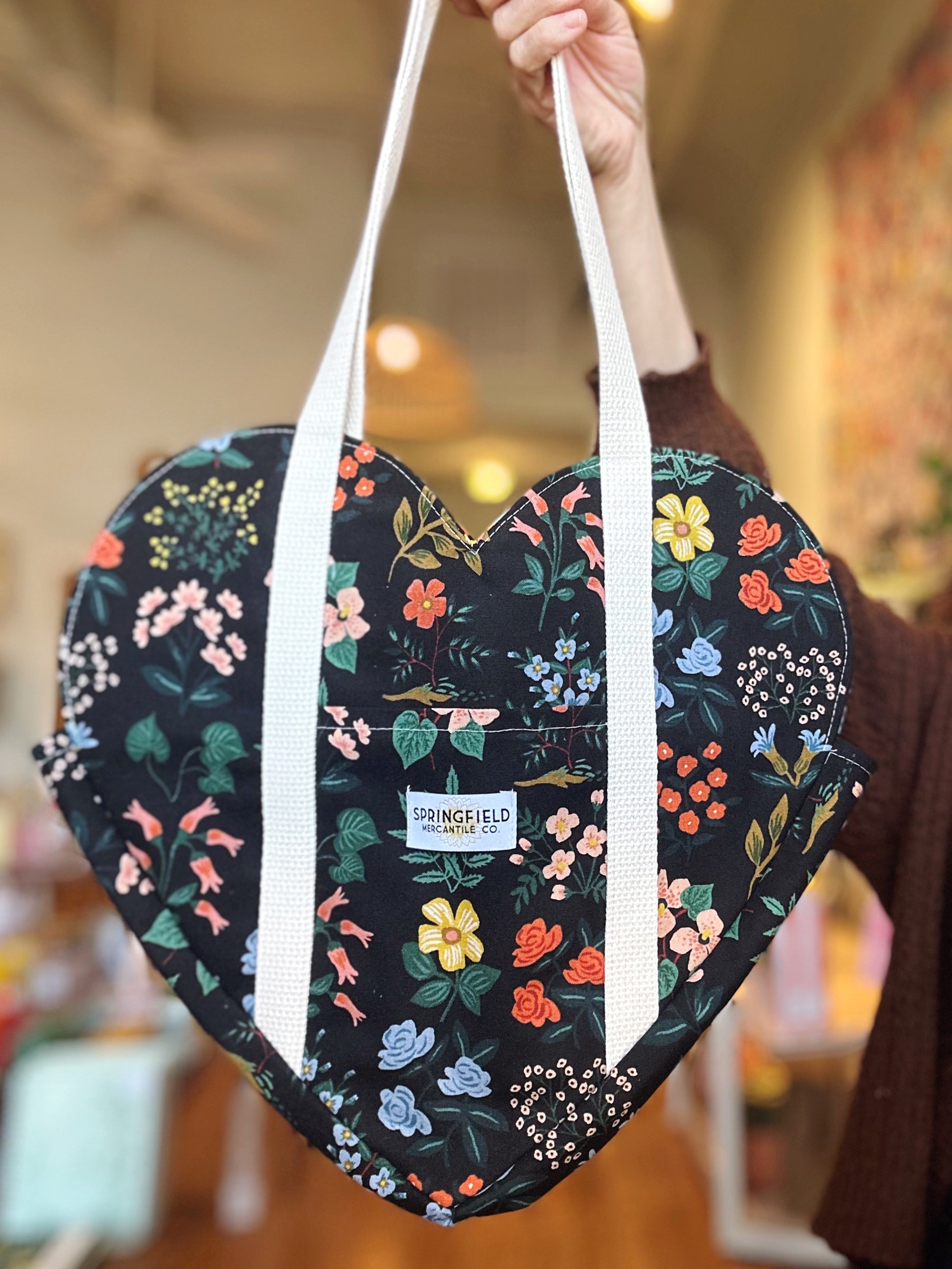Springfield Mercantile Co. Black Floral Print Heart Tote Bag