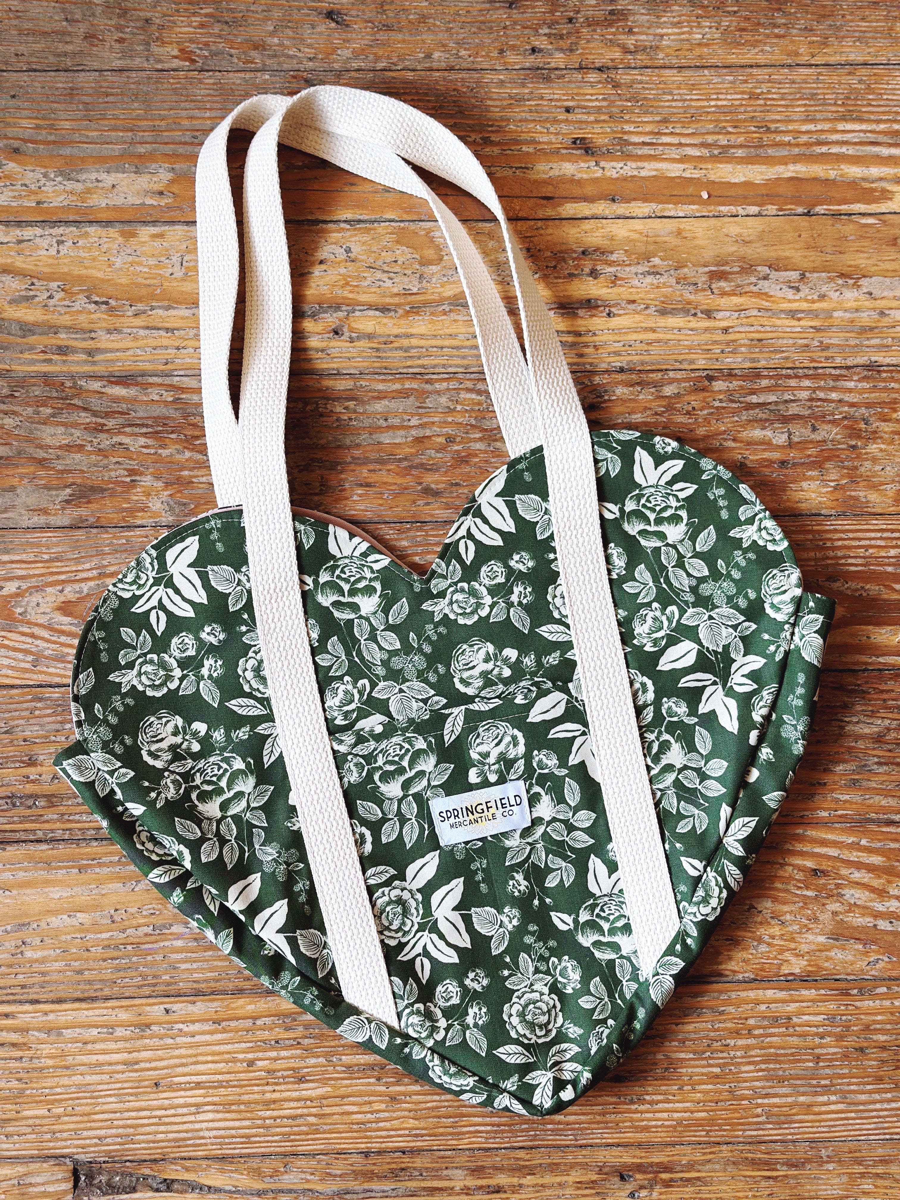 Springfield Mercantile Co. Green Floral Print Heart Tote Bag