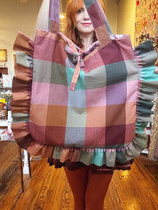 Muted Rainbow Check Ruffle Tote Bag