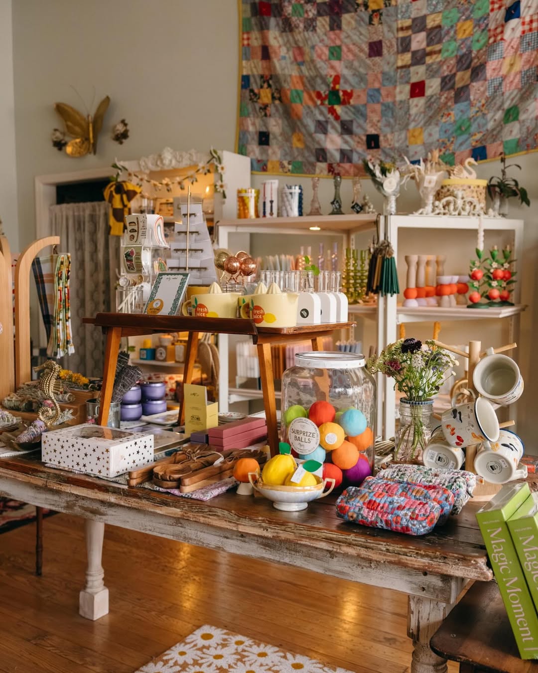 Image of Springfield Mercantile Co. interior showing Best Selling home goods on a vintage table on the about page. 

Keywords: Springfield Mercantile Co., About Us, Peek Into Our Shop, Best Selling, home goods on a vintage table  image, online shop, Shopify
