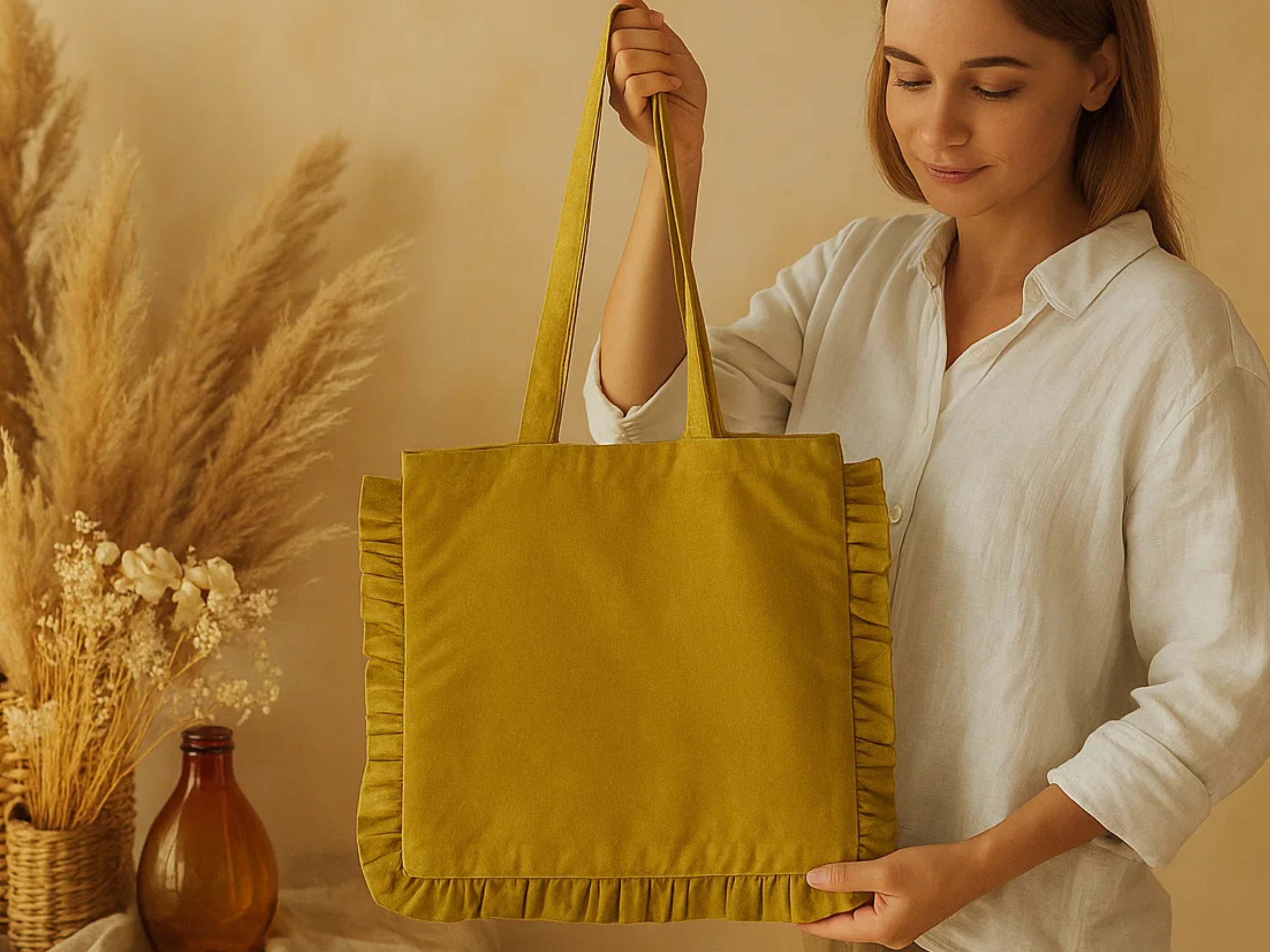 Canvas Ruffle Tote