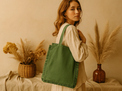 Green Canvas Ruffle Tote Bag