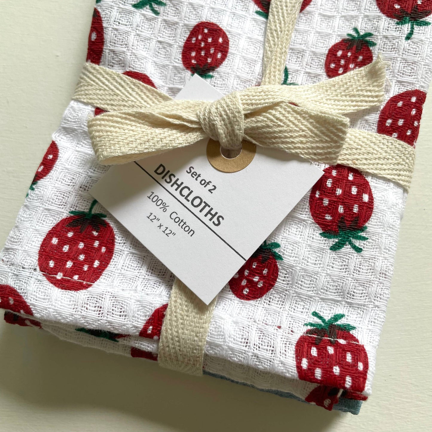 100% cotton strawberry stripe kitchen dishcloths - set of 2