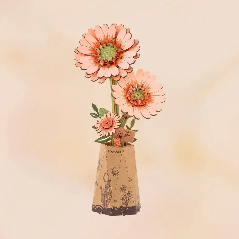 3D Wooden Flower Puzzles: Orange Gerbera Daisy