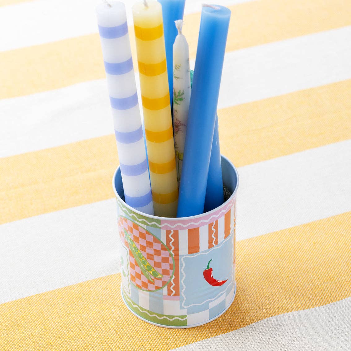 Yellow Stripe Dinner Candles