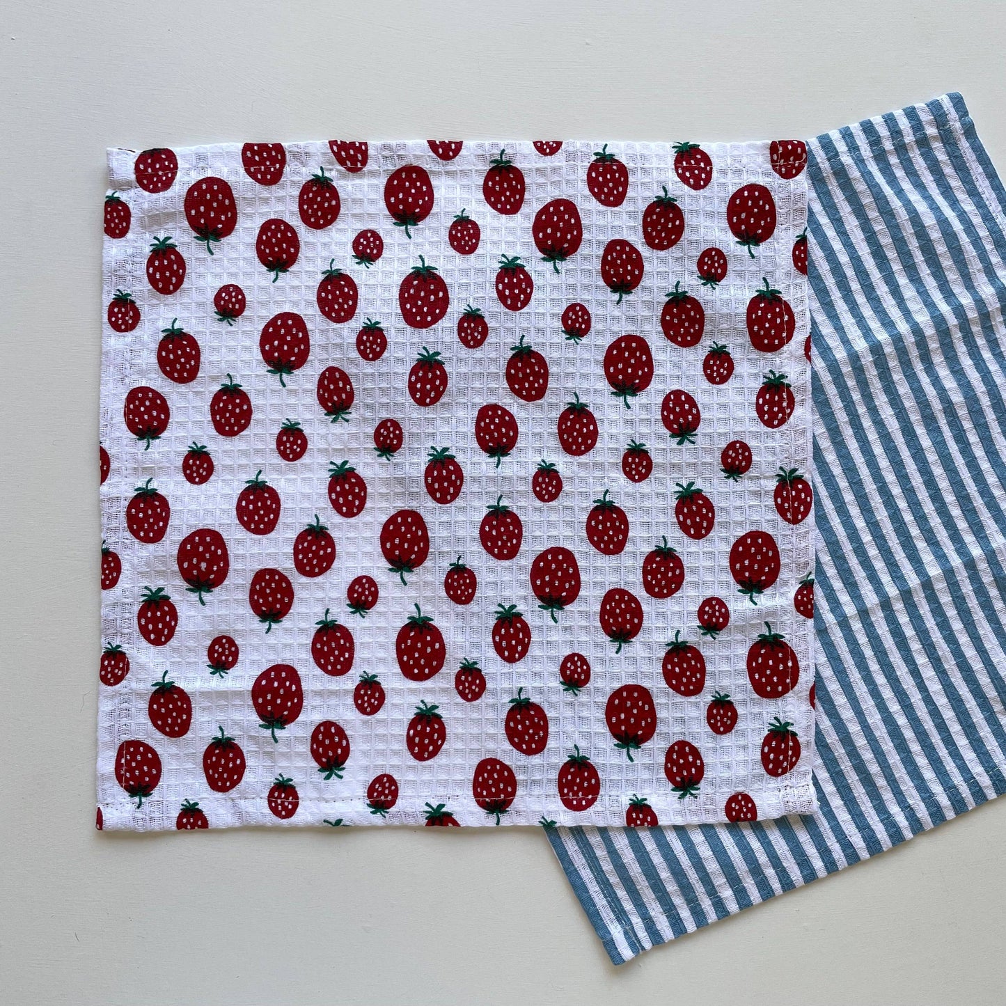 100% cotton strawberry stripe kitchen dishcloths - set of 2