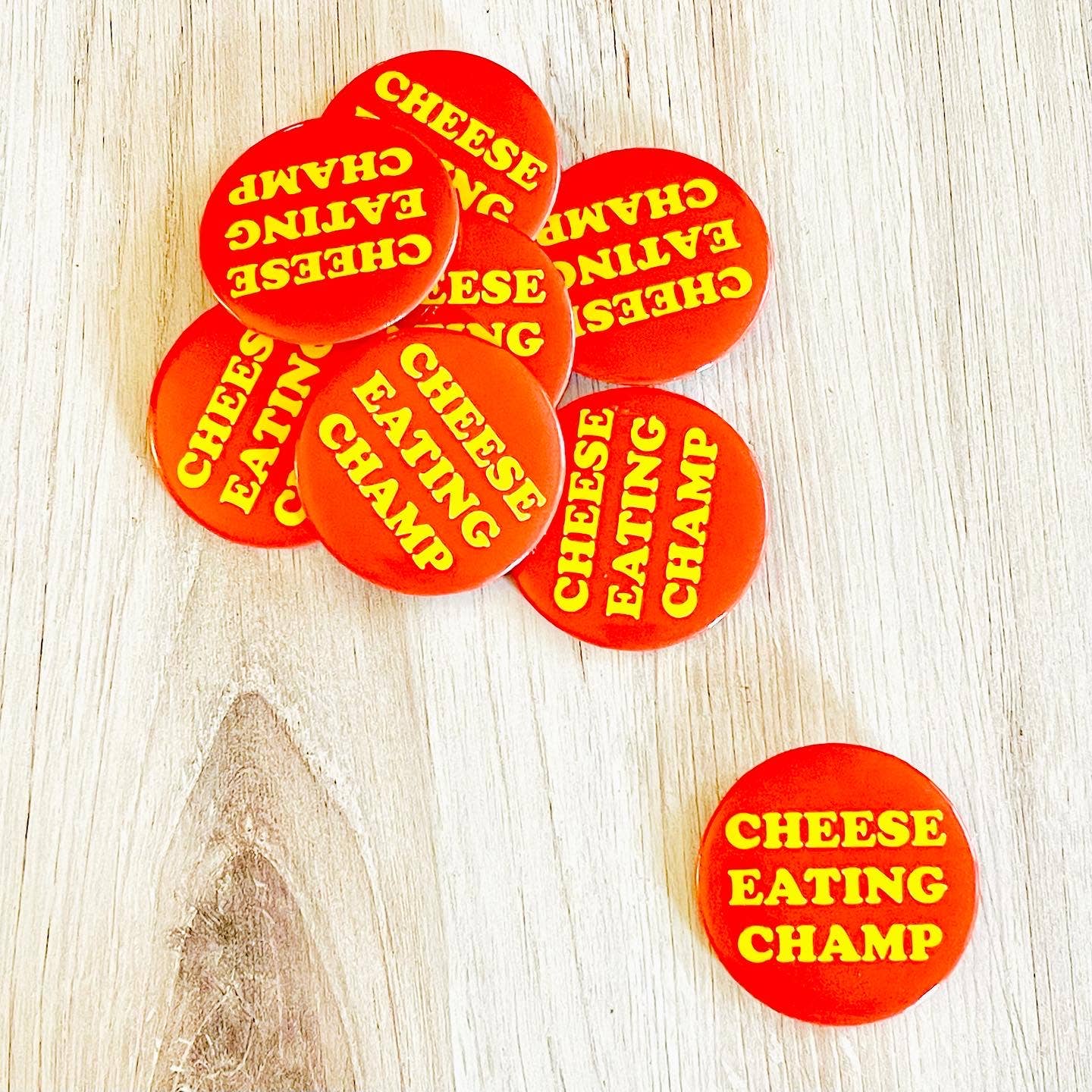 Cheese eating champ retro style Pinback button pin foodie