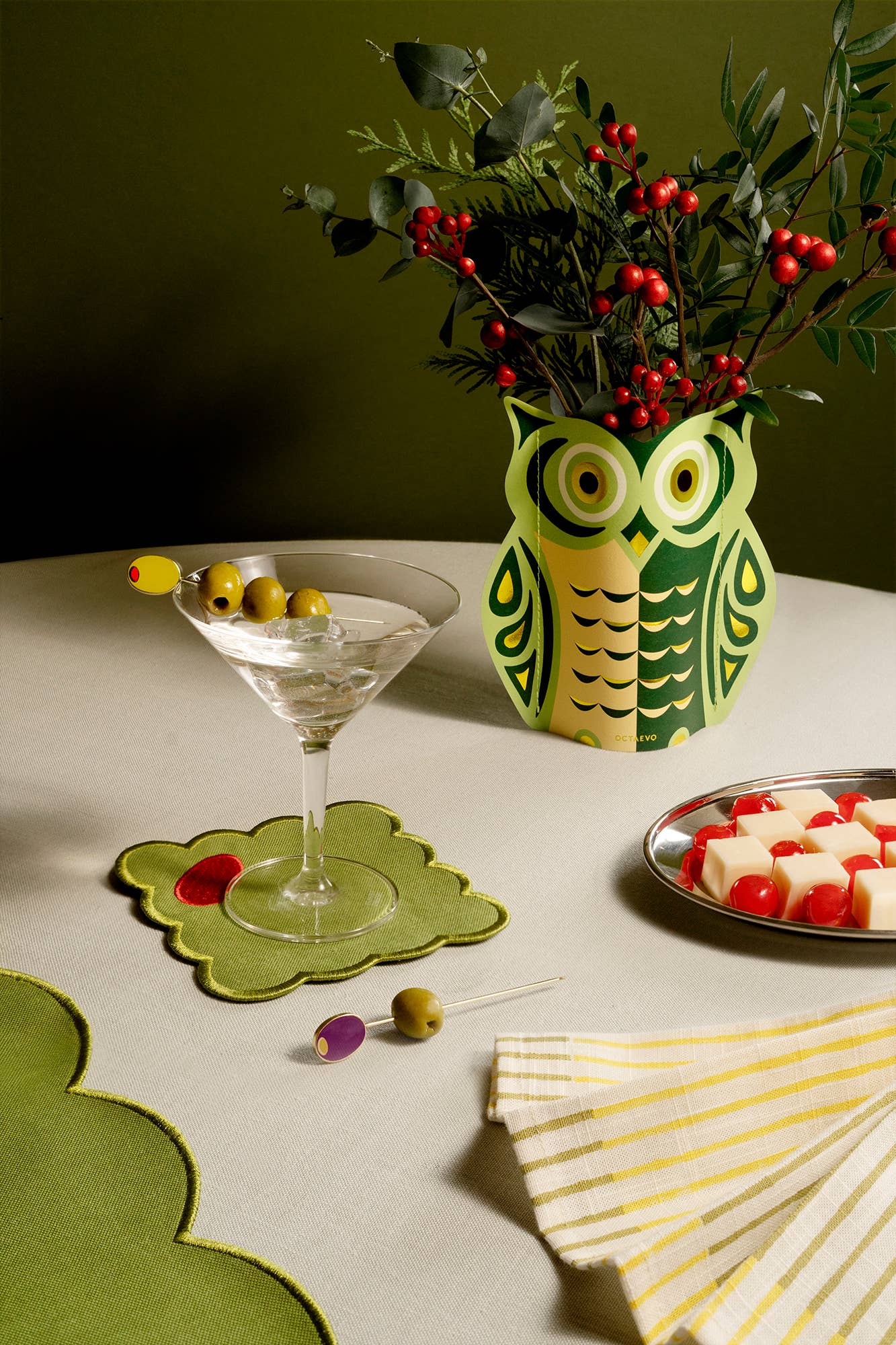Owl - Mini Paper Vase | Green & Gold Foil | Christmas & Luck