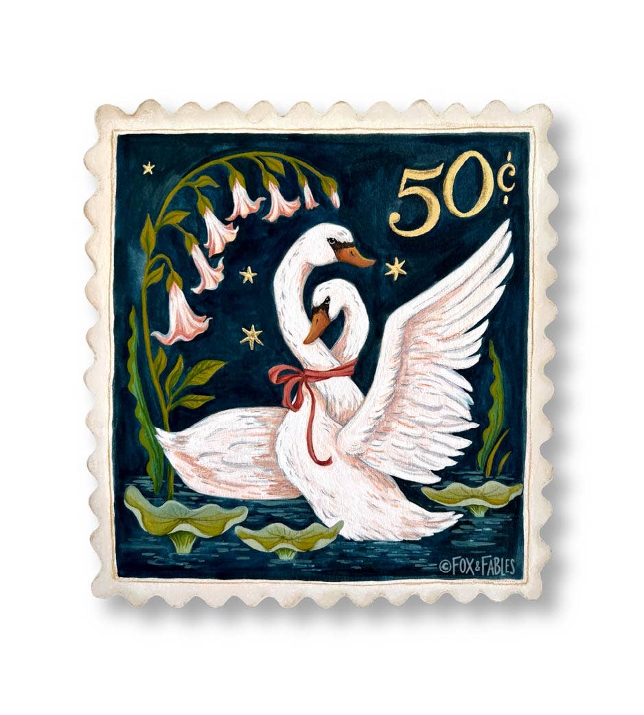 Swan Stamp Magical Night Scene Sticker