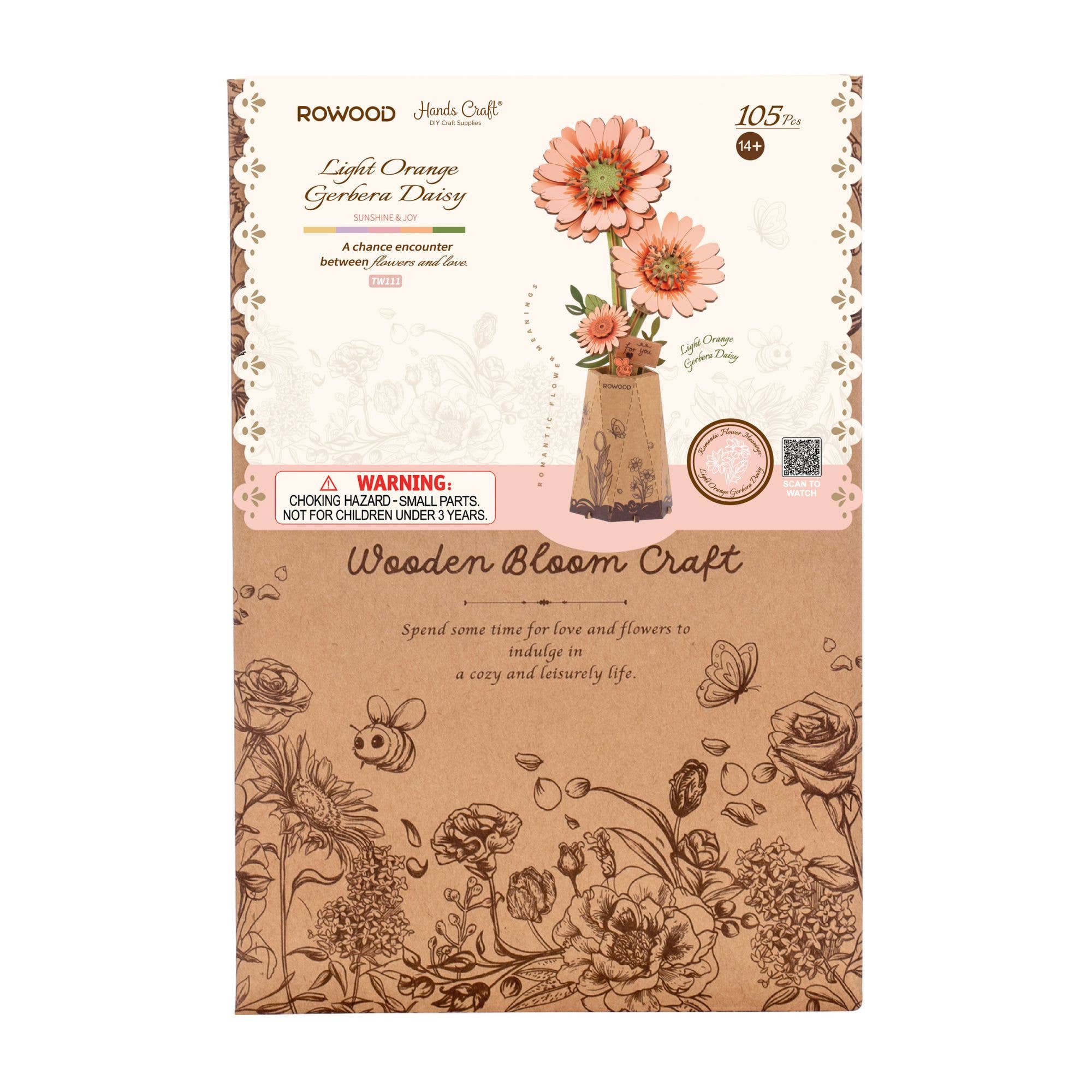 3D Wooden Flower Puzzles: Orange Gerbera Daisy