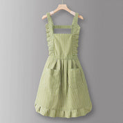 Cotton Striped Grid Kitchen Apron with Pocket_CWMM10095