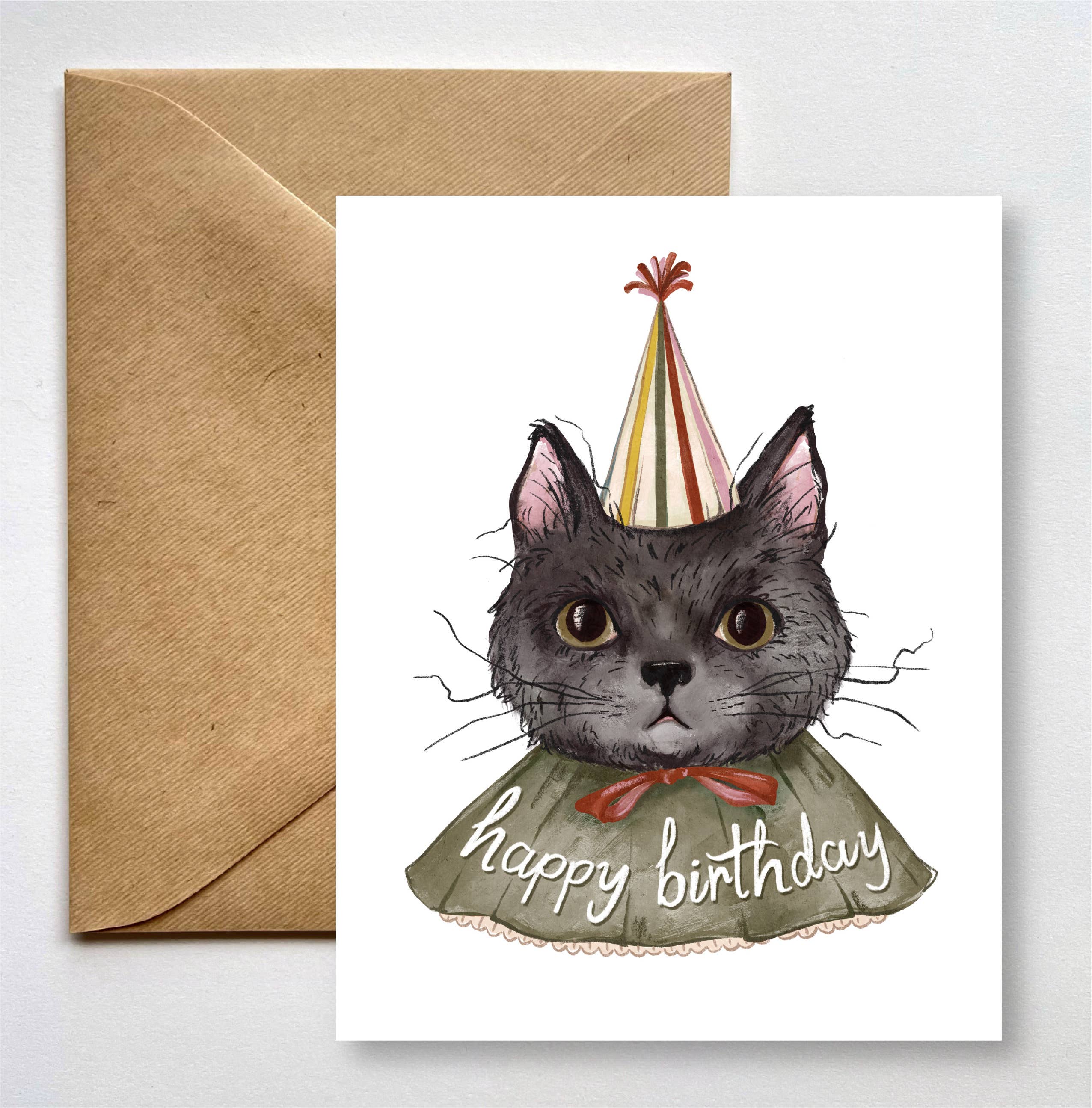 Happy Birthday Cat Clown Costume Greeting Card