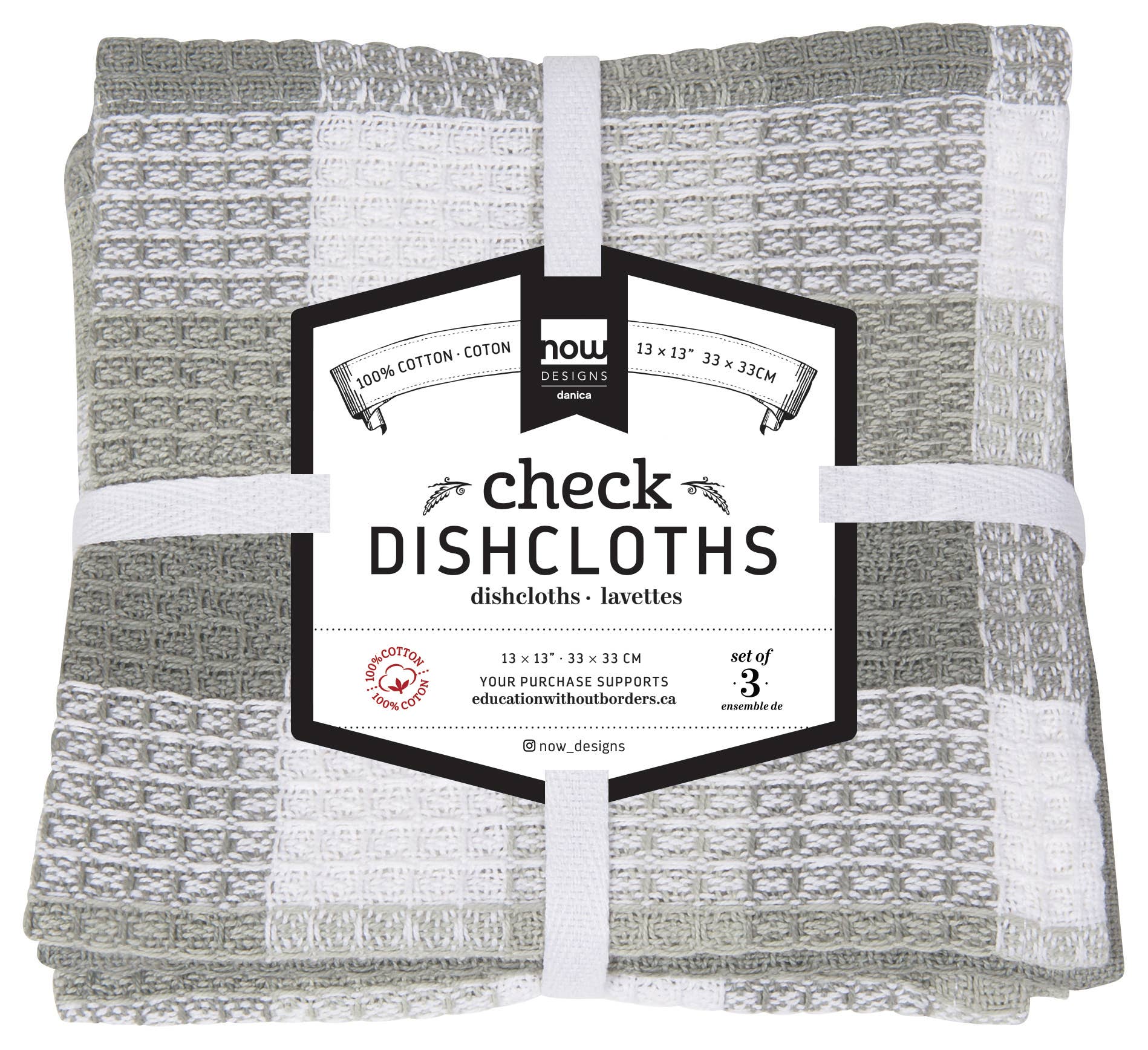 Check London Gray Waffle Dishcloths Set of 3