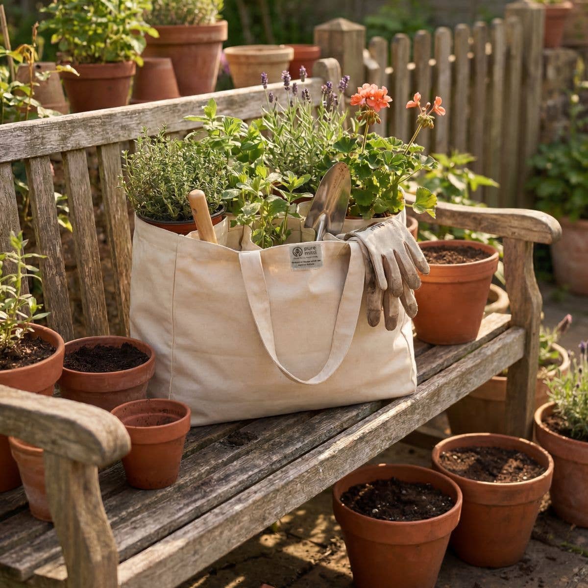 Multi-Pocket 100% Cotton Garden Tote – Natural