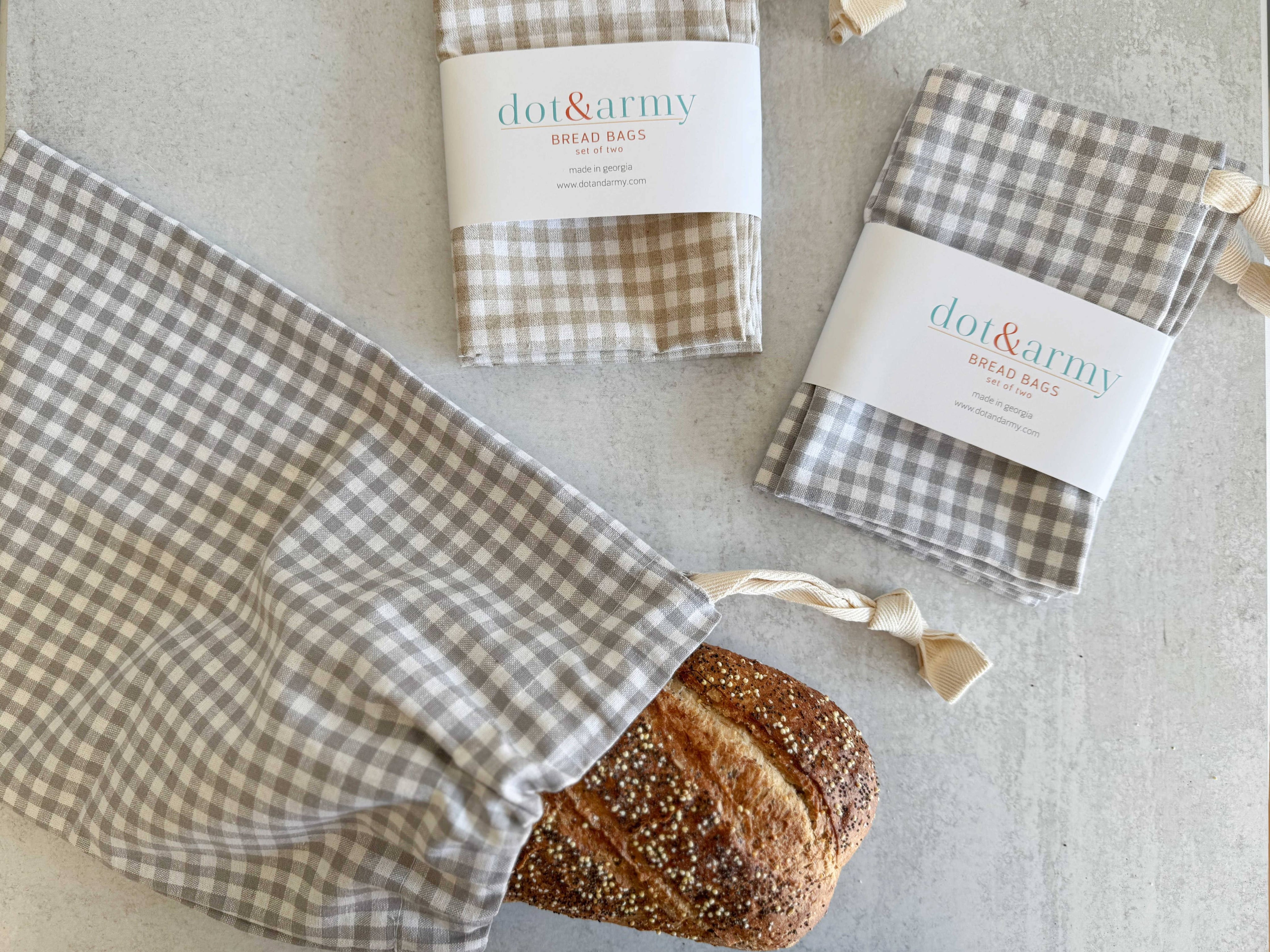 Check Linen Bread Bags, set of two