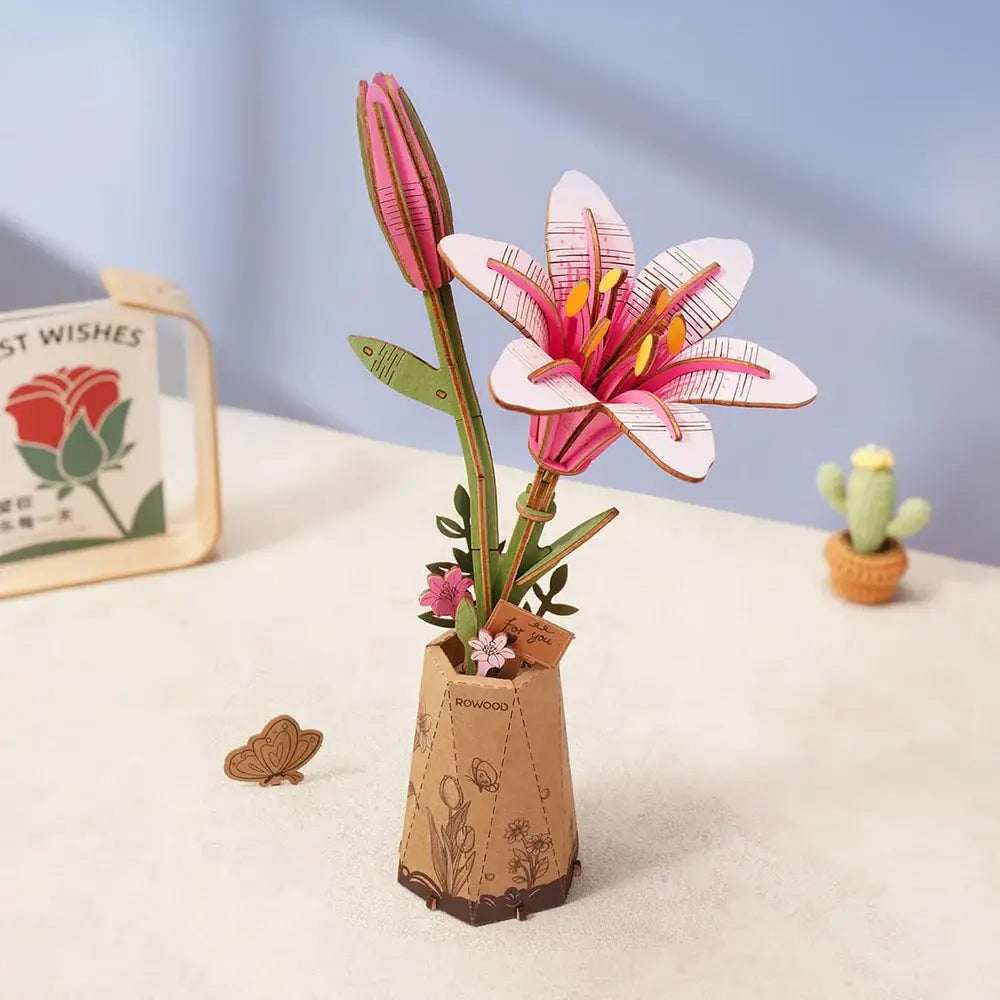 Pink Lily DIY Wooden Flower Bouquet 3D