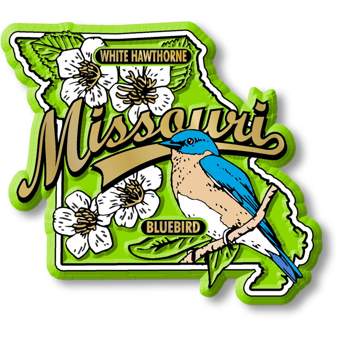 Missouri State Bird and Flower Map Magnet Made in USA