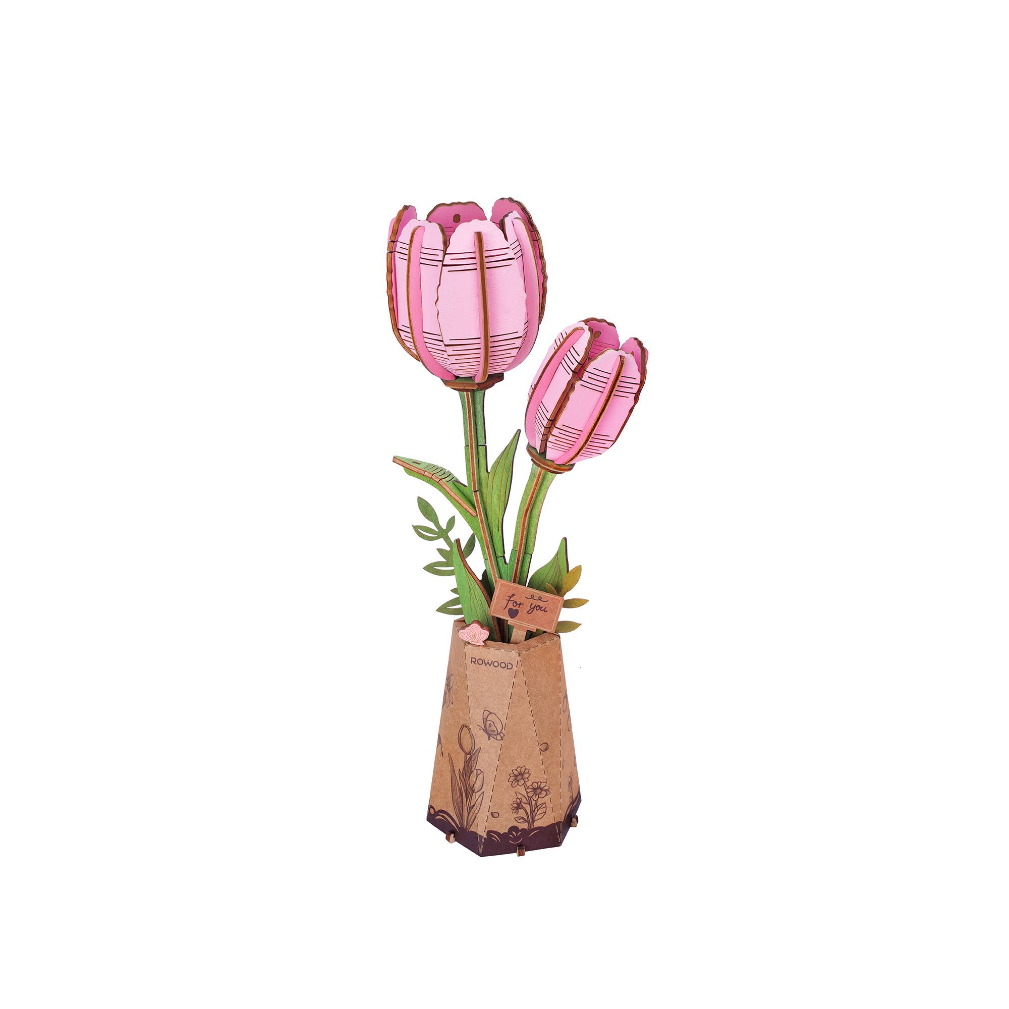 3D Wooden Flower Puzzle: Pink Tulip