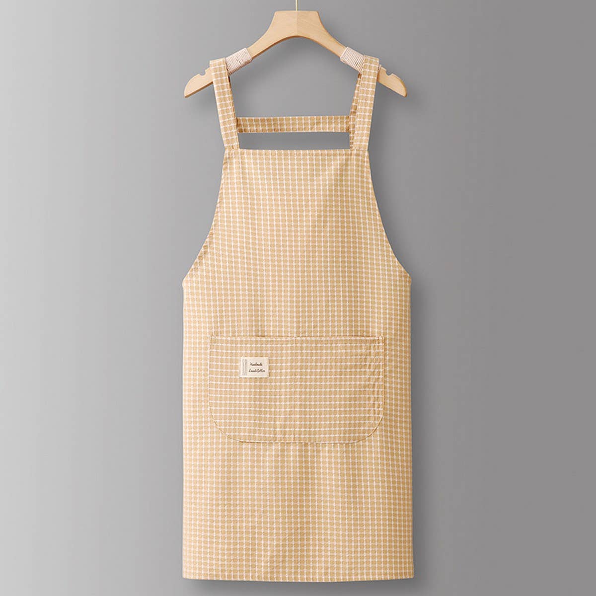 Cotton Striped Grid Kitchen Apron with Pocket_CWMM10095