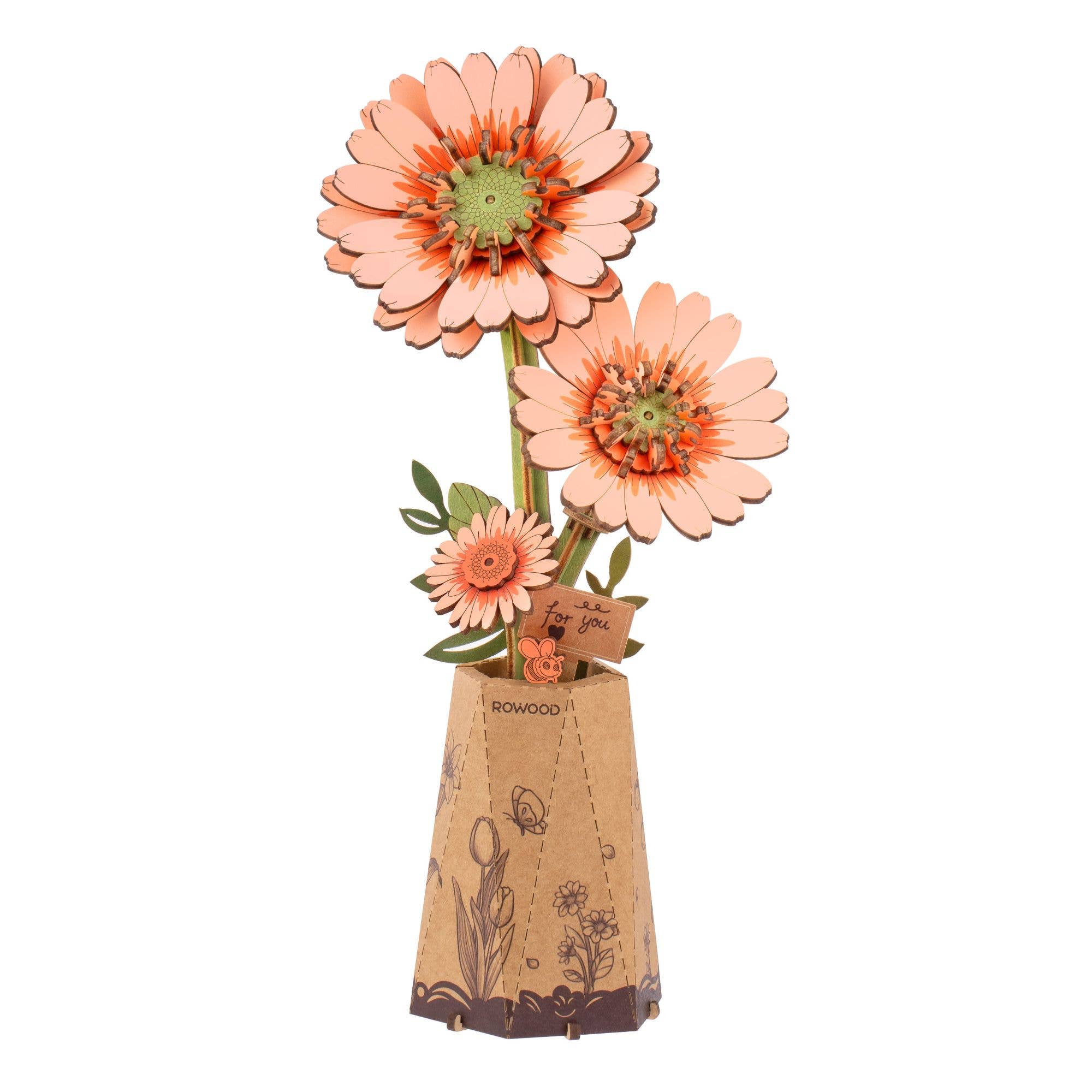 3D Wooden Flower Puzzles: Orange Gerbera Daisy