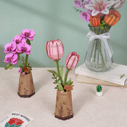 3D Wooden Flower Puzzle: Pink Tulip