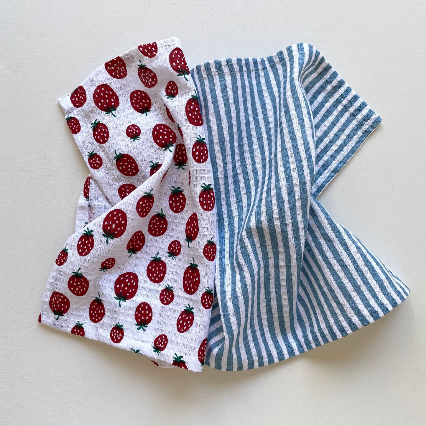 100% cotton strawberry stripe kitchen dishcloths - set of 2