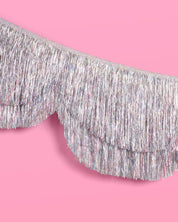 Silver Iridescent Scalloped Fringe Banner | 6 ft party decor