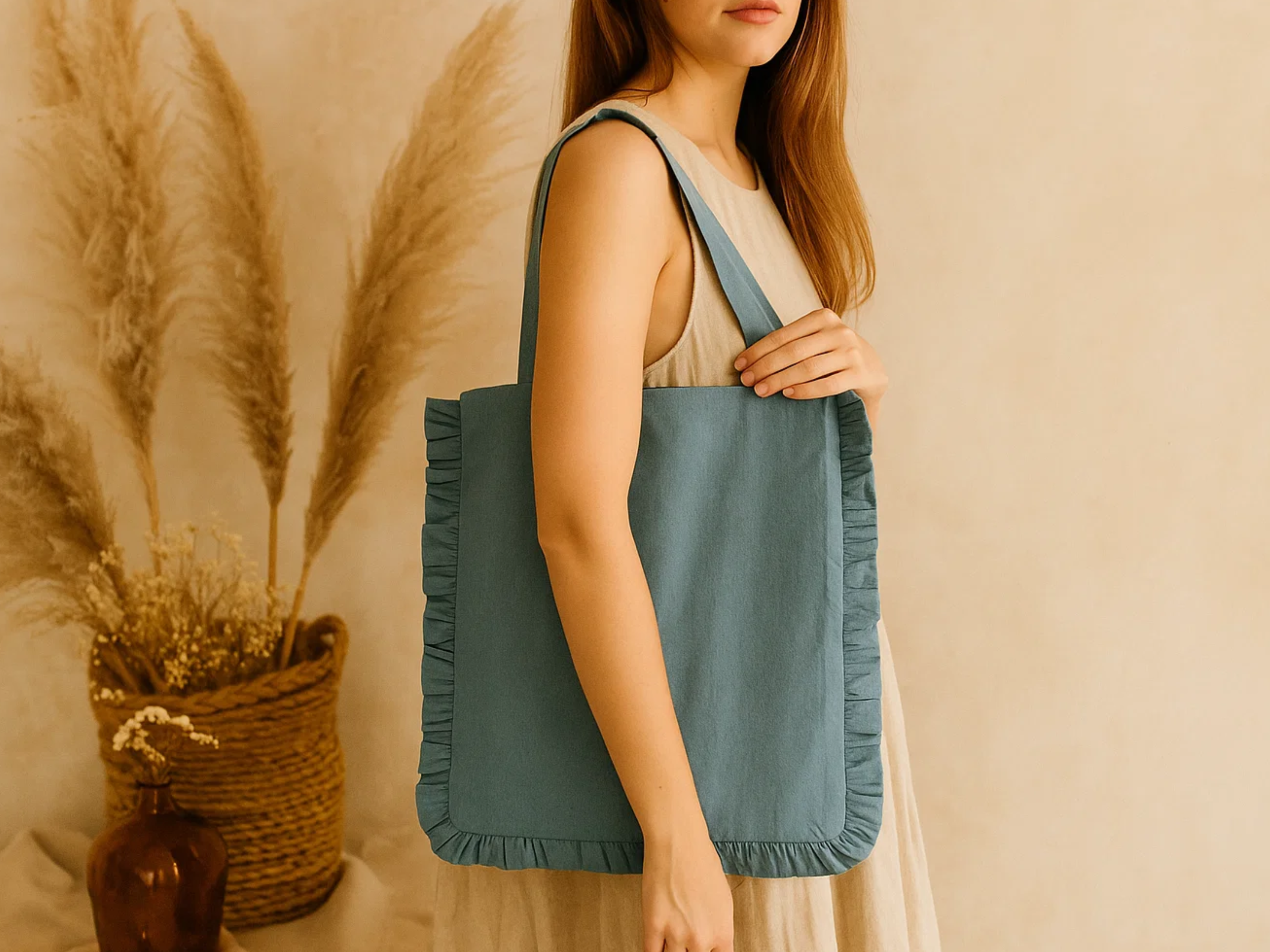 Blue Ruffle Tote Bag