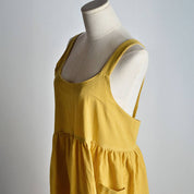 Solid color art cotton linen Aprons with pockets_CWMM3293