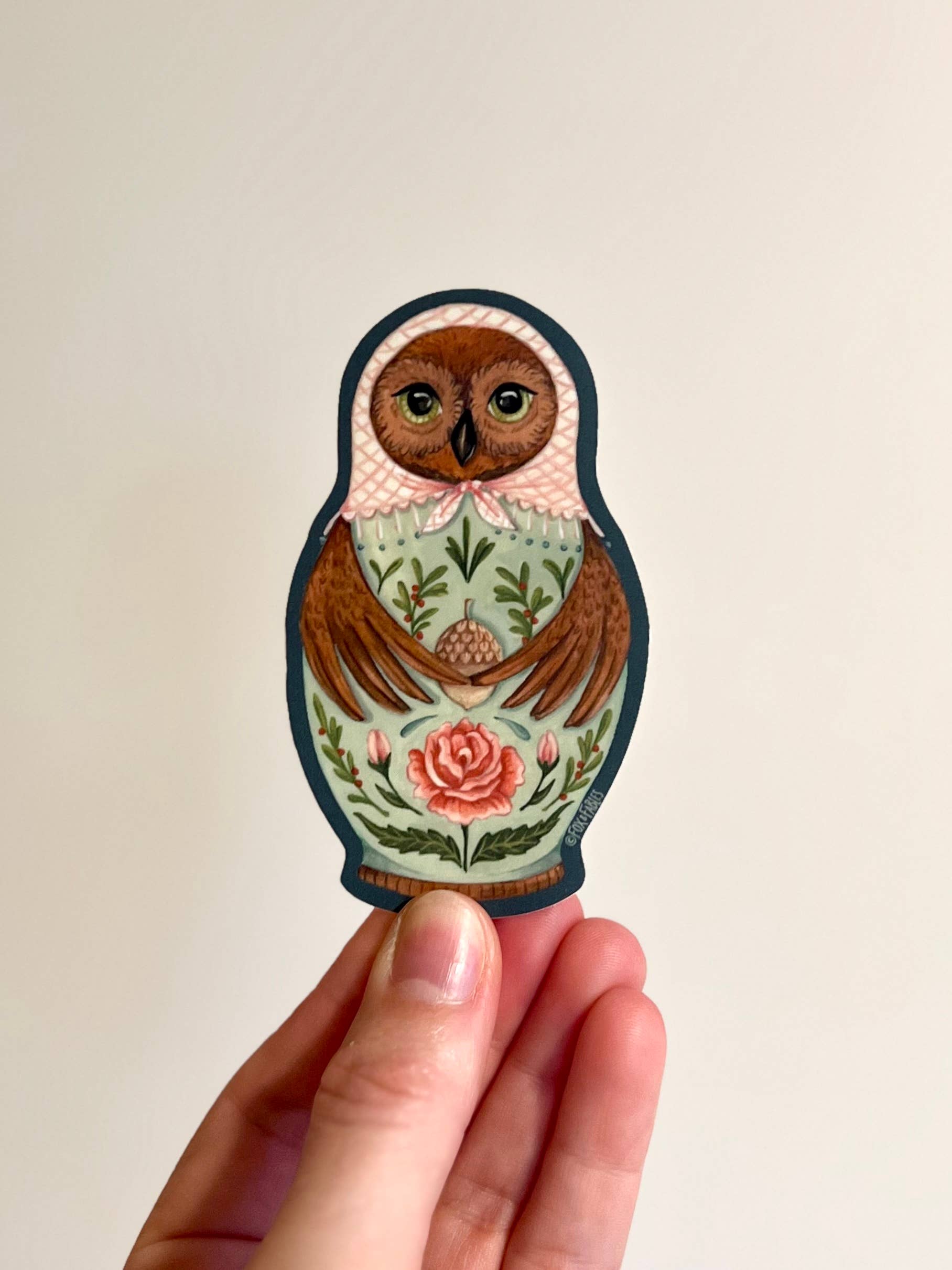 Folk Art Owl Character, Nesting Doll Art Sticker