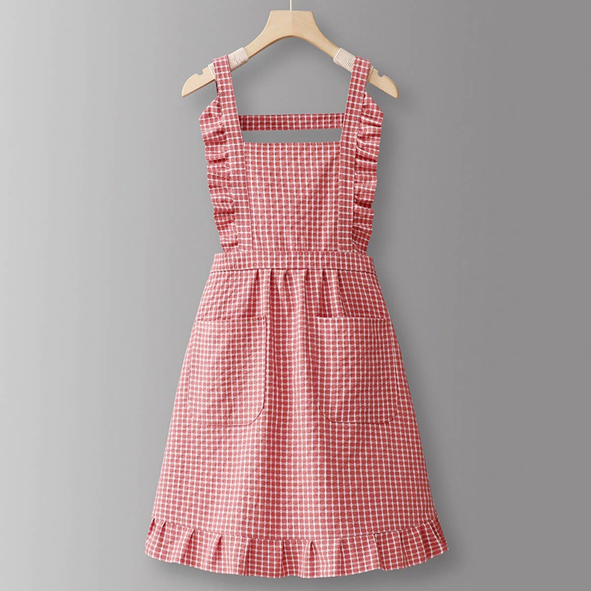 Cotton Striped Grid Kitchen Apron with Pocket_CWMM10095