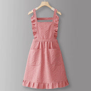 Cotton Striped Grid Kitchen Apron with Pocket_CWMM10095