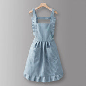 Cotton Striped Grid Kitchen Apron with Pocket_CWMM10095